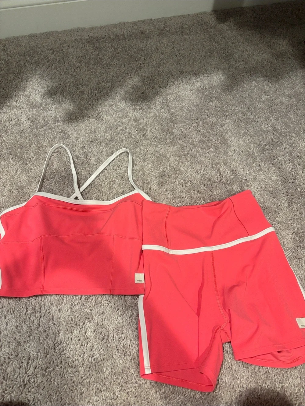 VUORI ALL THE FEELS CORSET TANK AND SHORTS 4” SUNSET PINK - Picture 1 of 3